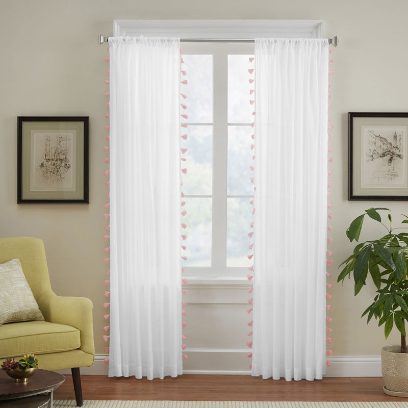 Brackett 100% Cotton Semi Sheer Single Curtain Panel, Blush