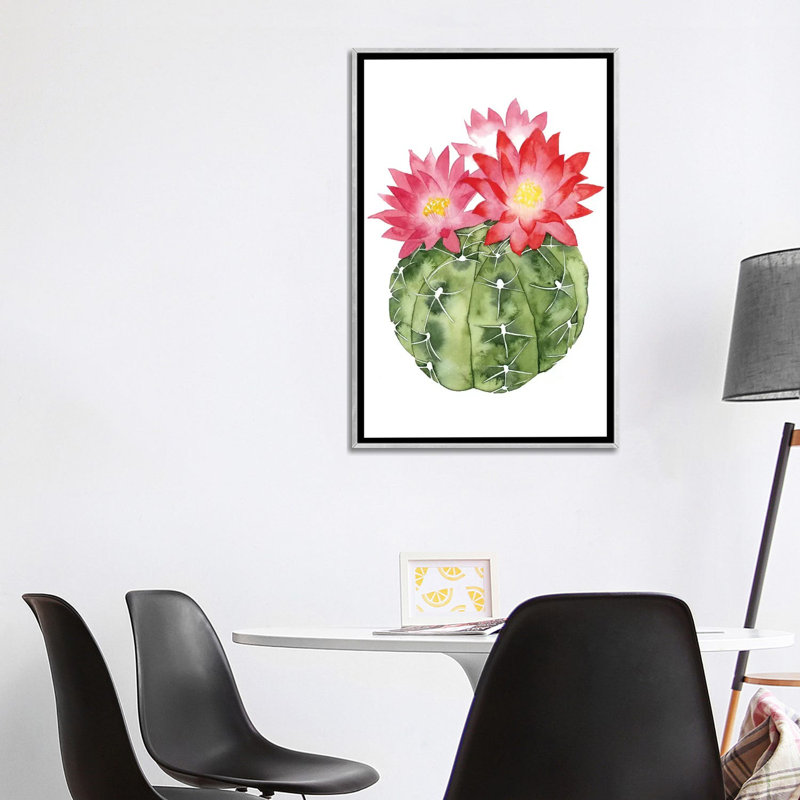« cactus fleuri iii » par grace-pop, reproduction d’art, Toile avec cadre argenté, H 40 po x l 26 po x P 1,5 po
