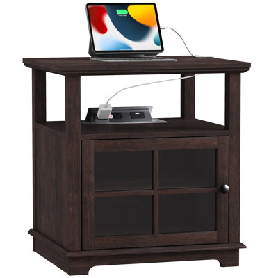 Katishia Manufactured 22.4" Tall Wood Nightstand with Storage and Built-in Outlets