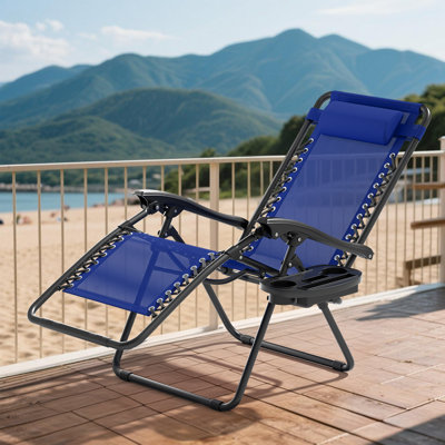 Morena Folding Zero Gravity Lounge Chair with Headrest, Footrest, and Cup Holder, Outdoor Beach Recliner for Patio and Camping
