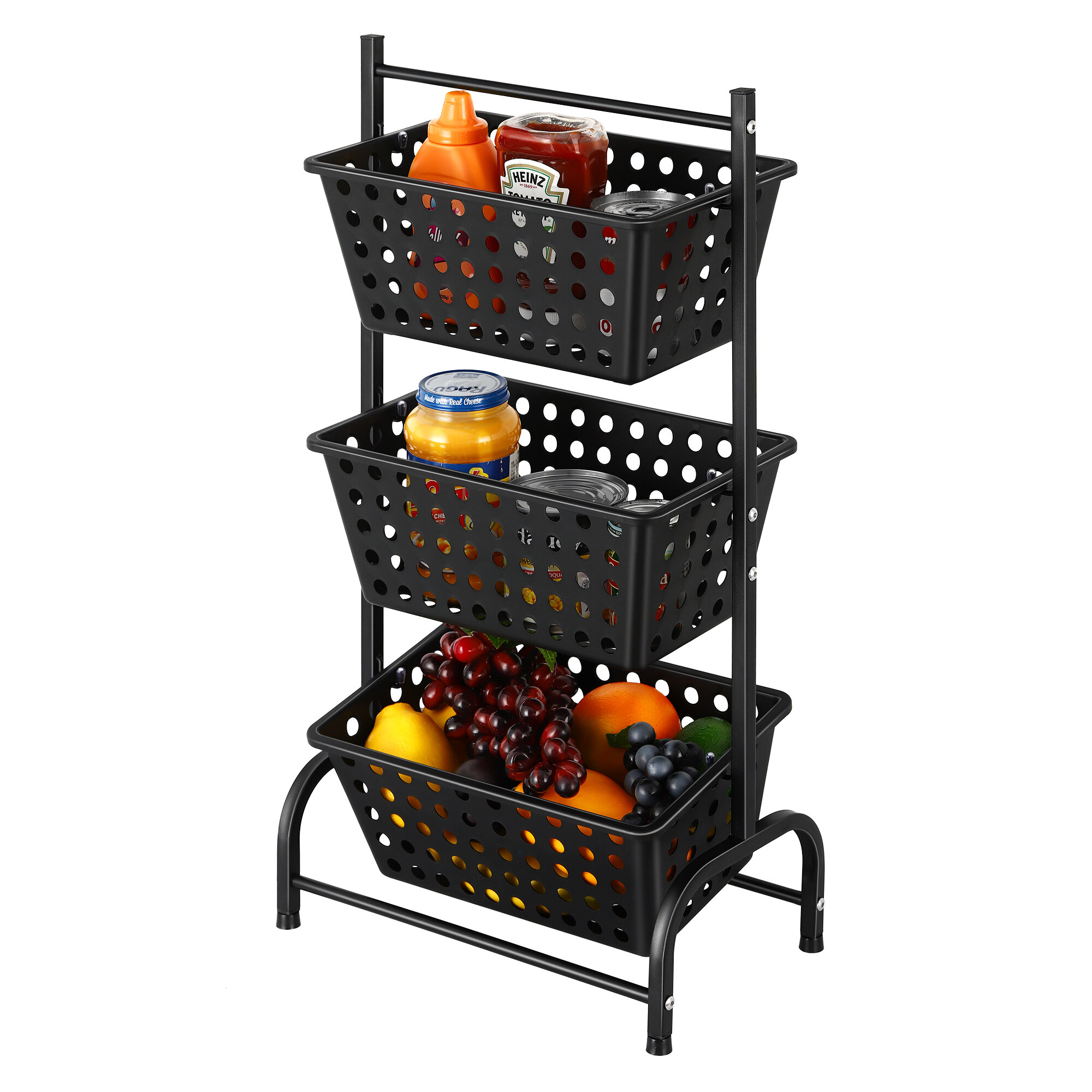 Red Barrel Studio 3-Tier Wire Basket Stand with Removable Baskets - Kitchen Organizer - Fruit Vegetable Produce Metal Hanging Storage Bin for Pantry