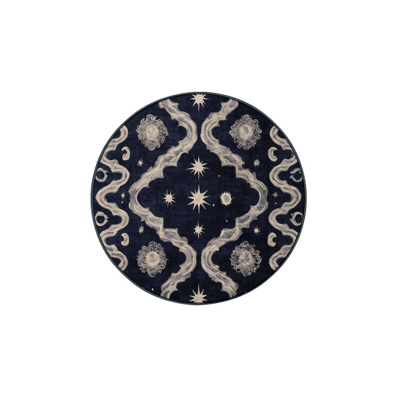 Machine Washable Gray Area Rug, Round 5'