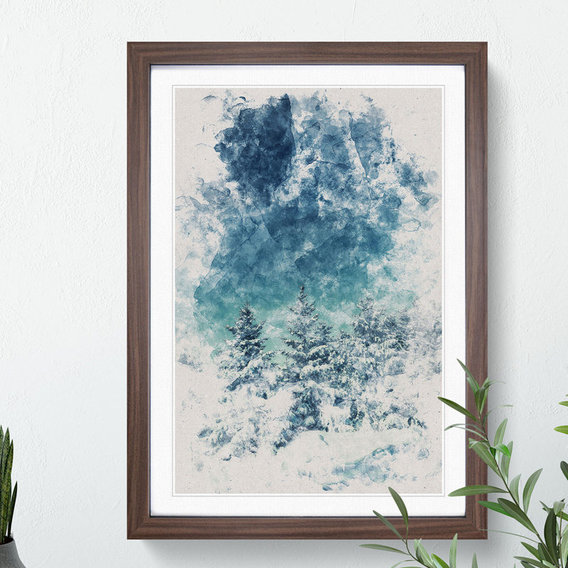 Winter Forest Vol.9 Watercolour - Picture Frame Graphic Art, 36cm H x 27cm W x 2cm D, Walnut
