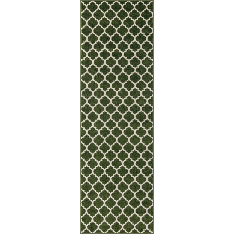 Tapis géométrique vert foncé Molly, Tapis de couloir 2 pi x 6 pi 1 po