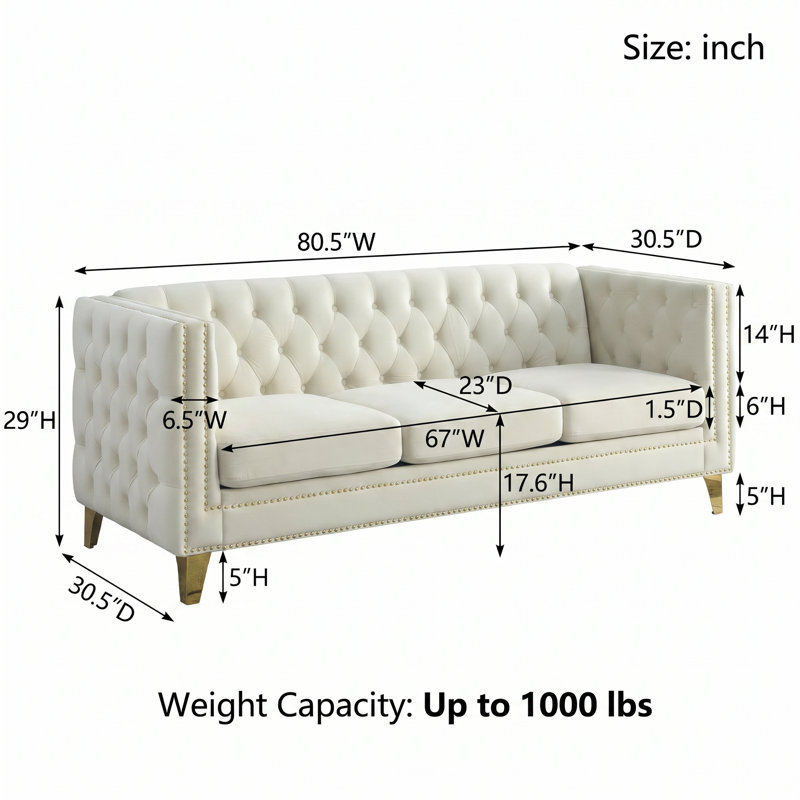 Chesterfield Velvet Sofa, Beige