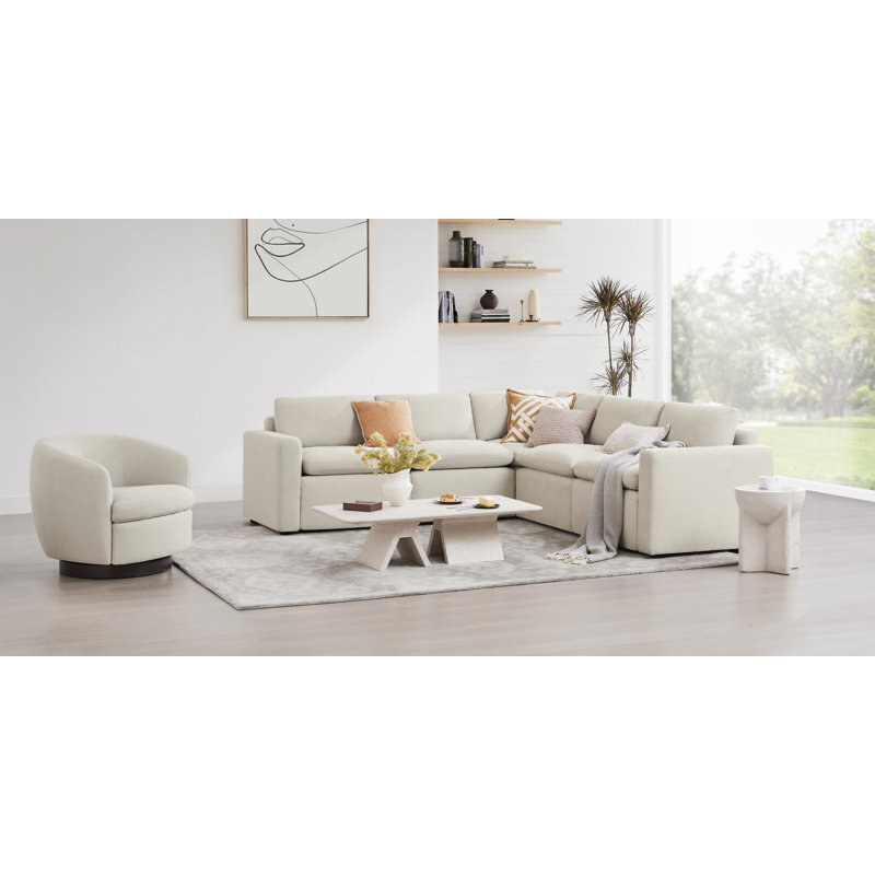Lana 5 - Piece Upholstered Power Reclining Modular Sectional, Beige Linen