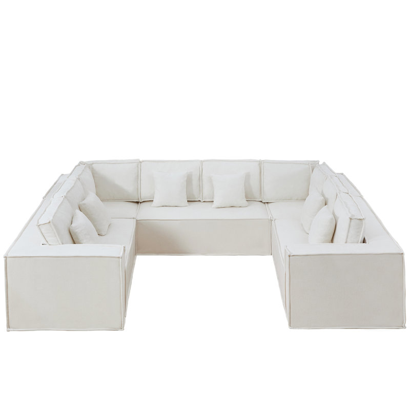 Canapé de compression en U à 138 places en chenille de 138 po, Beige