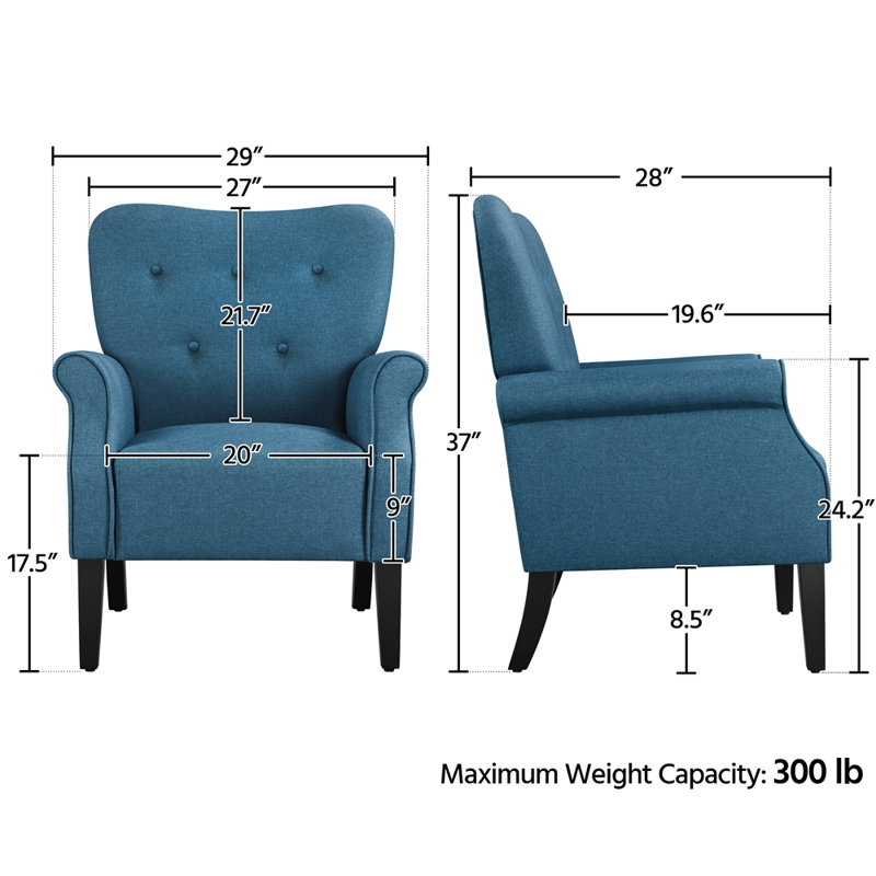 Azani 29" W Tufted Armchair, Blue Polyester Blend