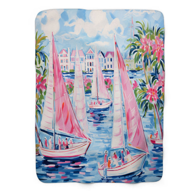 Motif de balise maritime - 1 pièce Sherpa Premium, L 50 po x L 60 po, Voilier élégant