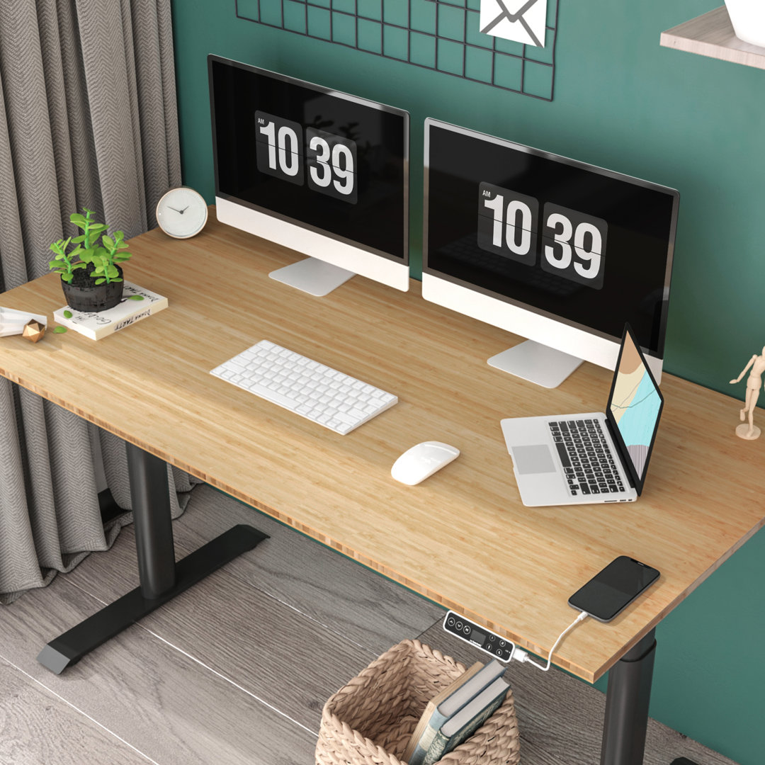 Jalexi Dual Motors 3-Stage Oval Legs Height Adjustable Standing Desk with USB Ports, 100% Bamboo Rectangle Desktop Inbox Zero Frame