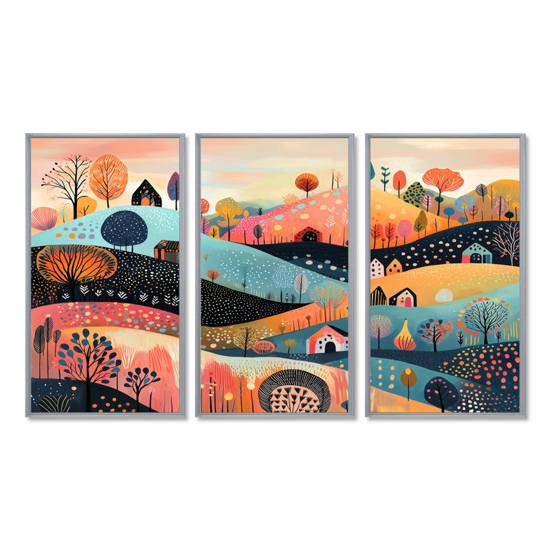 Ensemble de salon d'art mural abstrait rose, paysage de montagne I, H 40 po x l 60 po x P 1 po