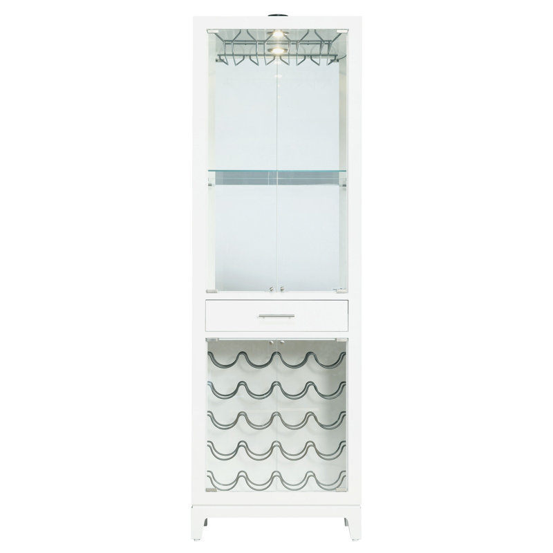 Samson Silver Wine and Bar Cabinet with Lighting, Gloss White