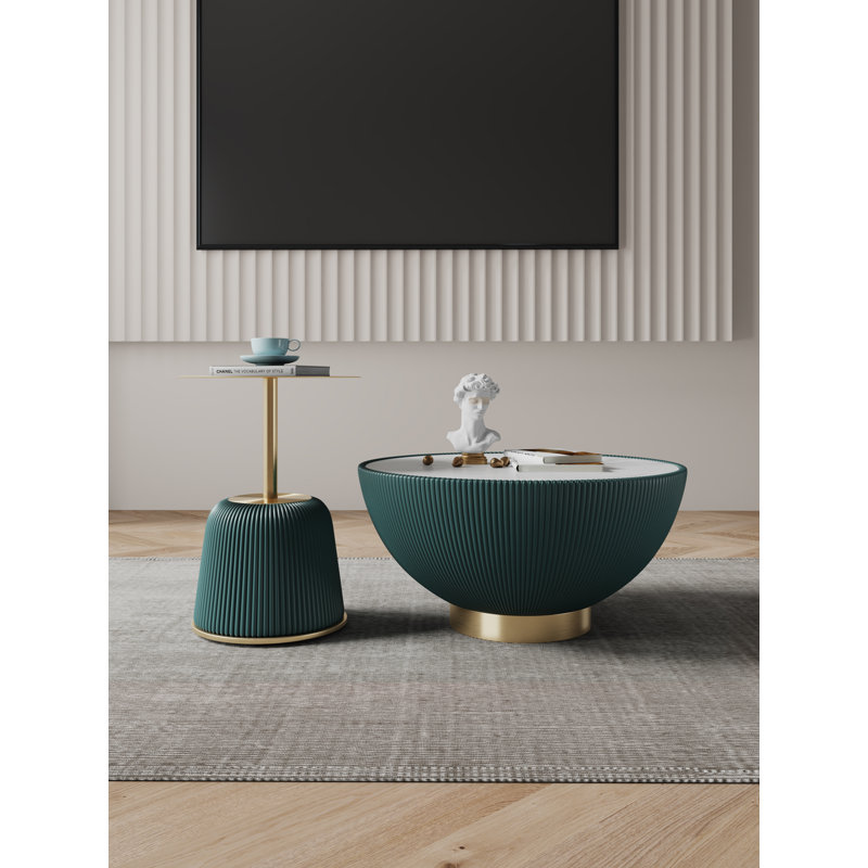 Ensemble de table de salon moderne 2 pièces avec base en acier inoxydable recouvert de cuir végétalien Anderson, Vert