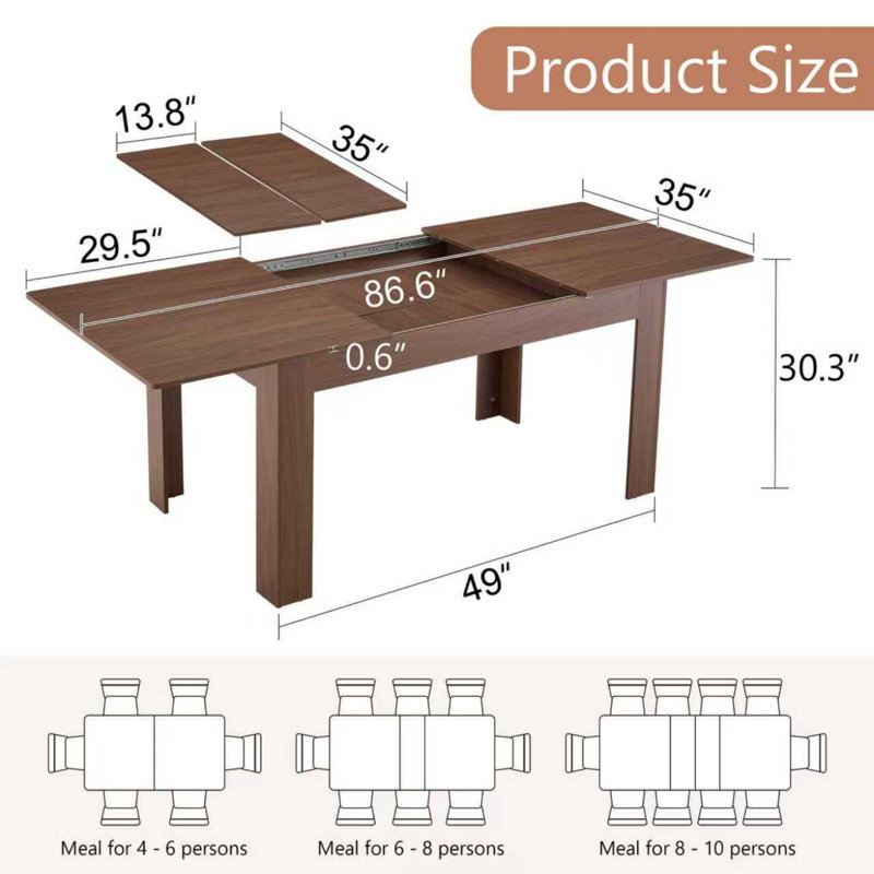 Table de salle à manger extensible avec finition en noyer