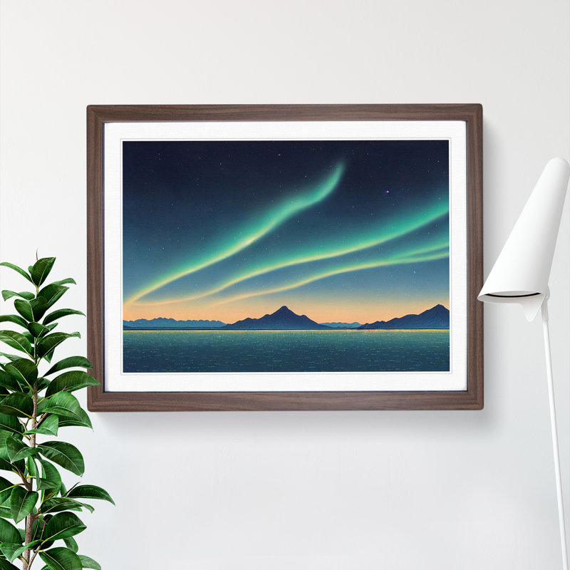 Enthralling Northern Lights - Single Picture Frame Print, 46cm H x 64cm W x 2cm D, Walnut 