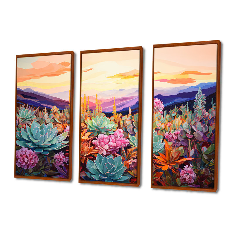 Pilton - Succulent Wall Art, ensemble, H 32 po x l 48 po x P 1 po, Cadre flottant brun