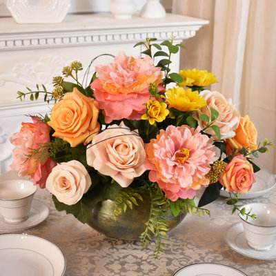 Peony and Rose Garden Silk Flower Arrangement