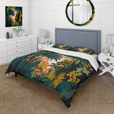 Blossoming And Vibrant Jungle Flora I - Coastal Duvet Cover Set - Microfiber Polyester