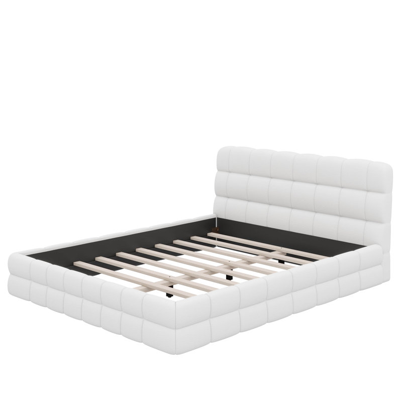 Queen Size Upholstered Platform Bed, White