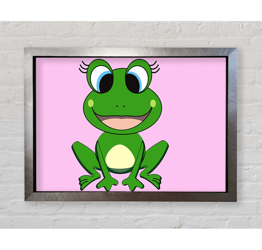 Gerahmtes Leinwandbild Happy Frog Ready to Leap Pink