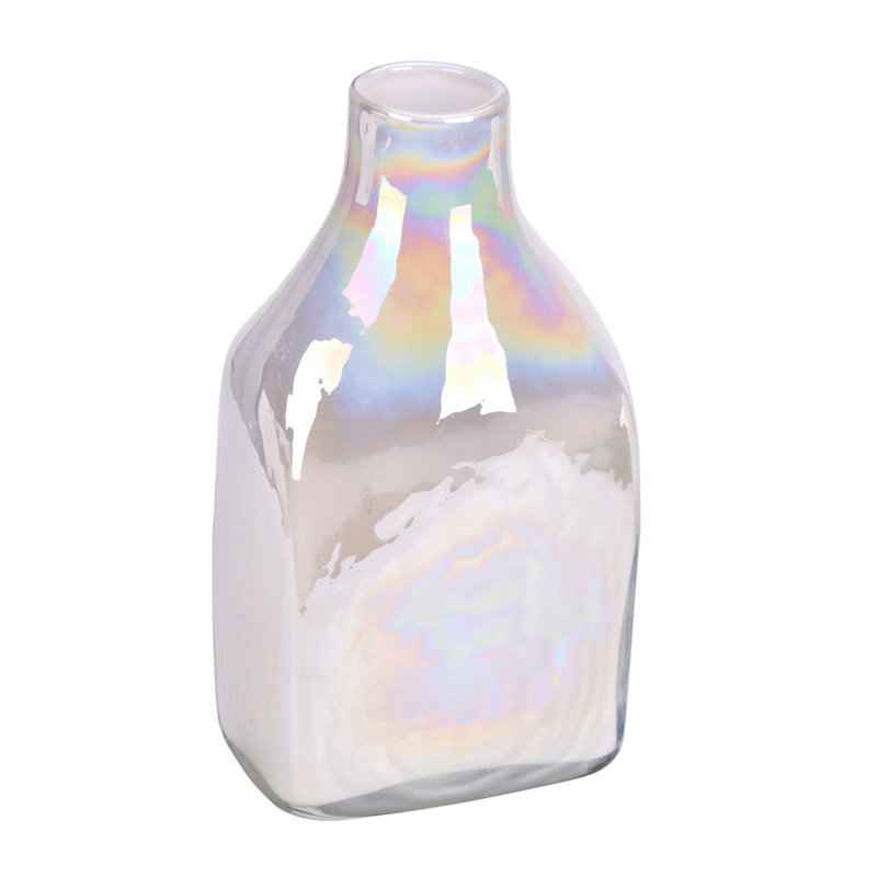 White Enamel Glass Bottle Vase, 12" H x 5" W x 7" D