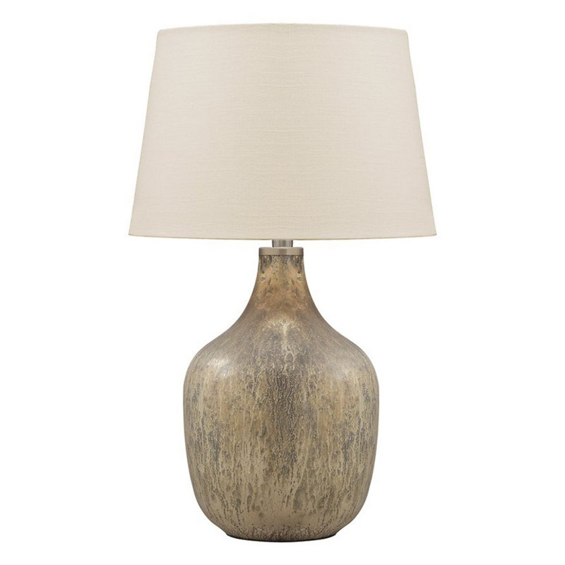 Mari Gray and Gold Mercury Glass Table Lamp with Drum Shade