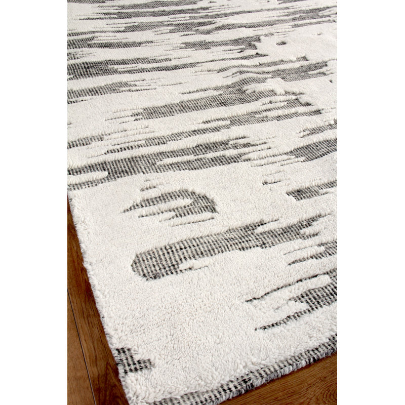 Calibre Abstract Hand-Knotted Wool Ivory/Charcoal Area Rug, Rectangle 14' x 18'