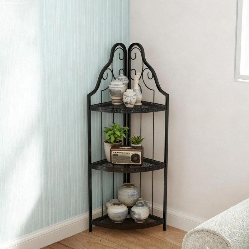 Étagère d'angle à 3 niveaux rétro, étagère ouverte en métal rustique pour salle de bain, cuisine et salon
