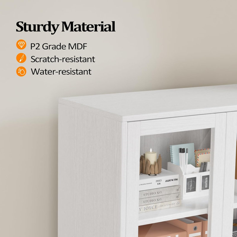 Wide 2 Drawer Wooden File Cabinet Embossed White P2 Density Board