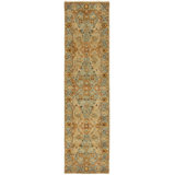 Oriental Hand Knotted Wool Beige, Blue and Rust Area Rug