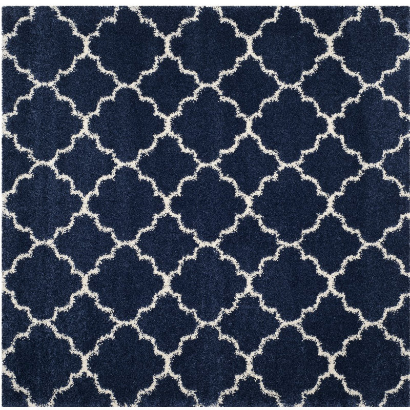 Darrold Shag Performance Geometric Rug, Square 11', Navy Blue/Ivory