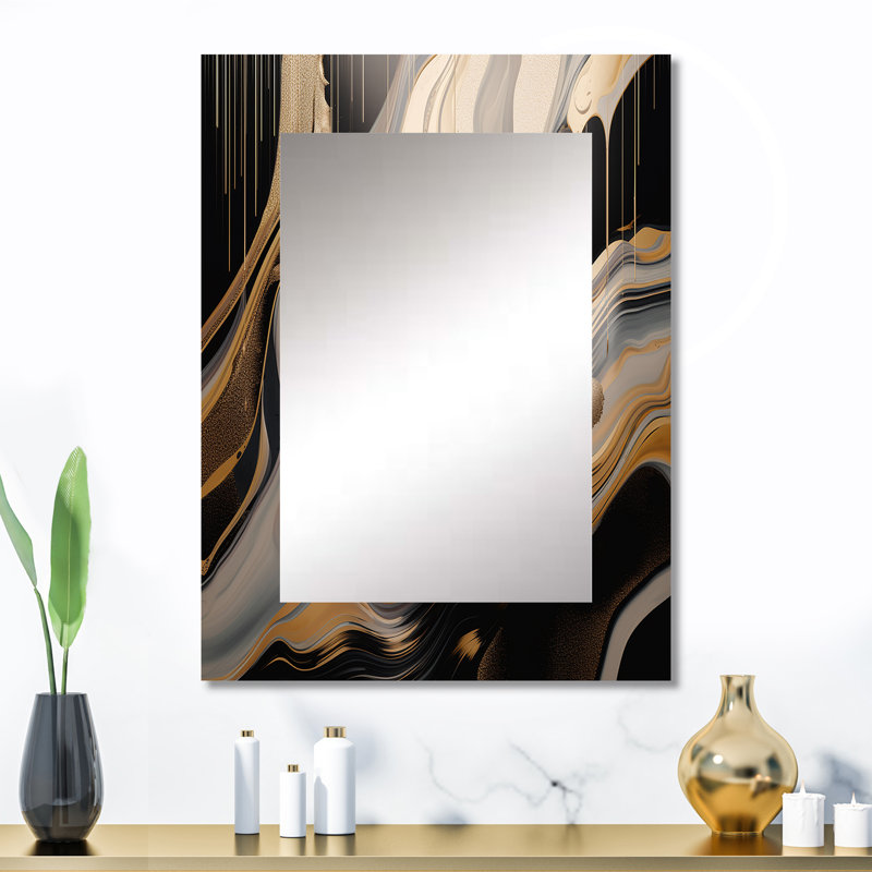 Gold And Black Marbled Euphoria I - Marble Large Wall Mirror, Modern Decorative Mirror, Printed Metal Art, 32" x 24"