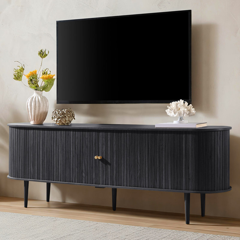 Meuble télé avec portes tambour Baheerah, Noir, noir, noir, noir, H 24,2 po x L 70 po x l 15,5 po