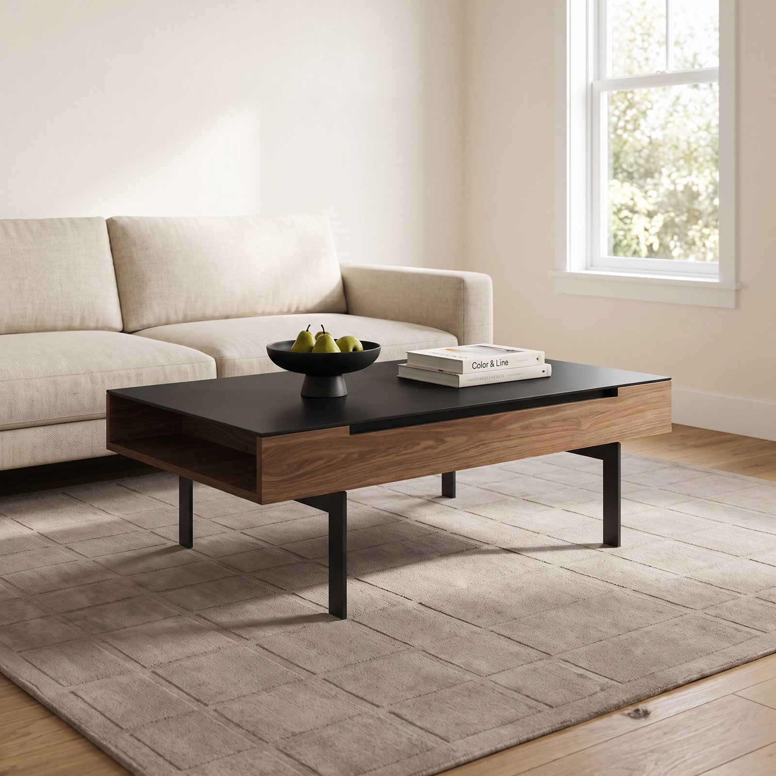 Reveal Single Coffee Table with Storage, Natural Walnut