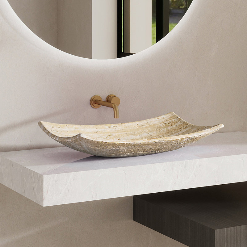 Lavabo de salle de bain 26 "en pierre de style travertin jaune