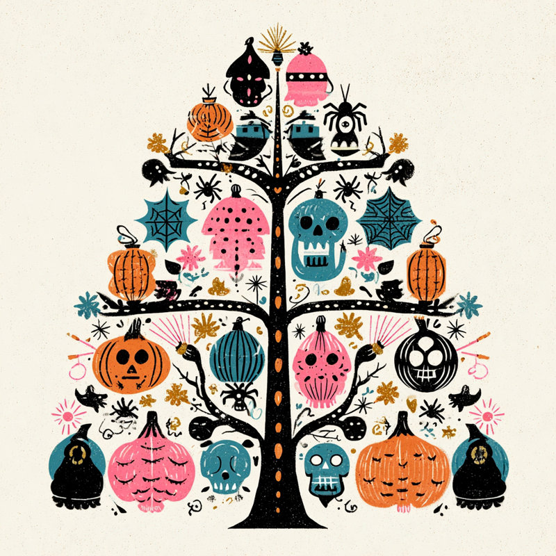 Folk Halloween Tree - Art mural sur toile tendue