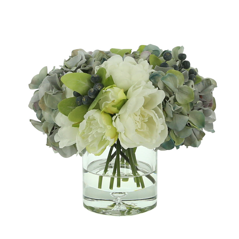 Faux Floral Arrangement with Hydrangeas, Peonies and Berries
