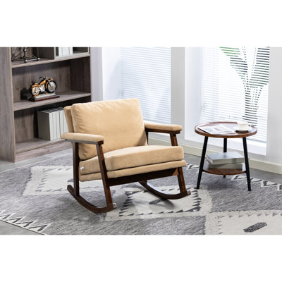 Chaise berçante Mid-Century moderne, revêtue de velours, couleur kaki principale, assise et dossier confortables, capacité maximale de 250 lb, chaise facile à assembler pour le salon, à assembler à la maison