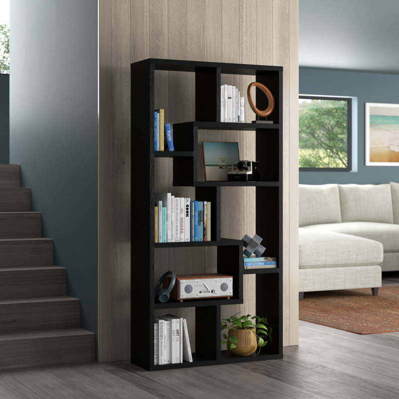 71''H 8-shelf Geometric Display Bookcase, Black