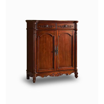 American-style Carved Solid Cherry Wood Shoe Cabinet