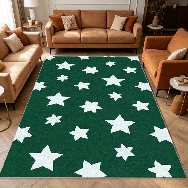 Green Star Pattern carpet-easy to clean, machine-washable, soft and comfortable; suitable for door mats, kitchens, living rooms, bedrooms, corridors, and laundry areas. Easy to clean, durable carpet for home decoration.