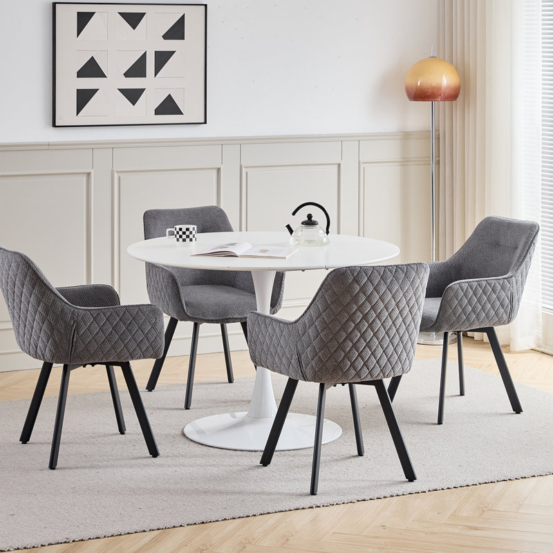 Linen Blend Upholstered Armchair, Dark gray, 2, Dark gray
