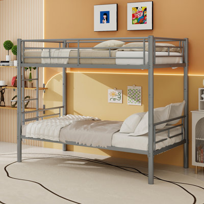 Twin Over Twin Metal Bunk Bed For Kids,Metal Structure Bedframe With Ladders & Guardrail,Convertible 2 Beds,No Spring Box Required