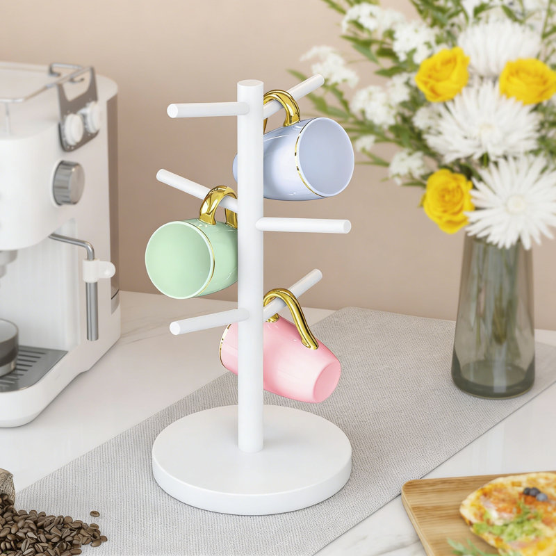 Support à tasses en bambou avec 6 crochets, organisateur de porte-gobelets robuste pour économiser de l'espace dans la cuisine