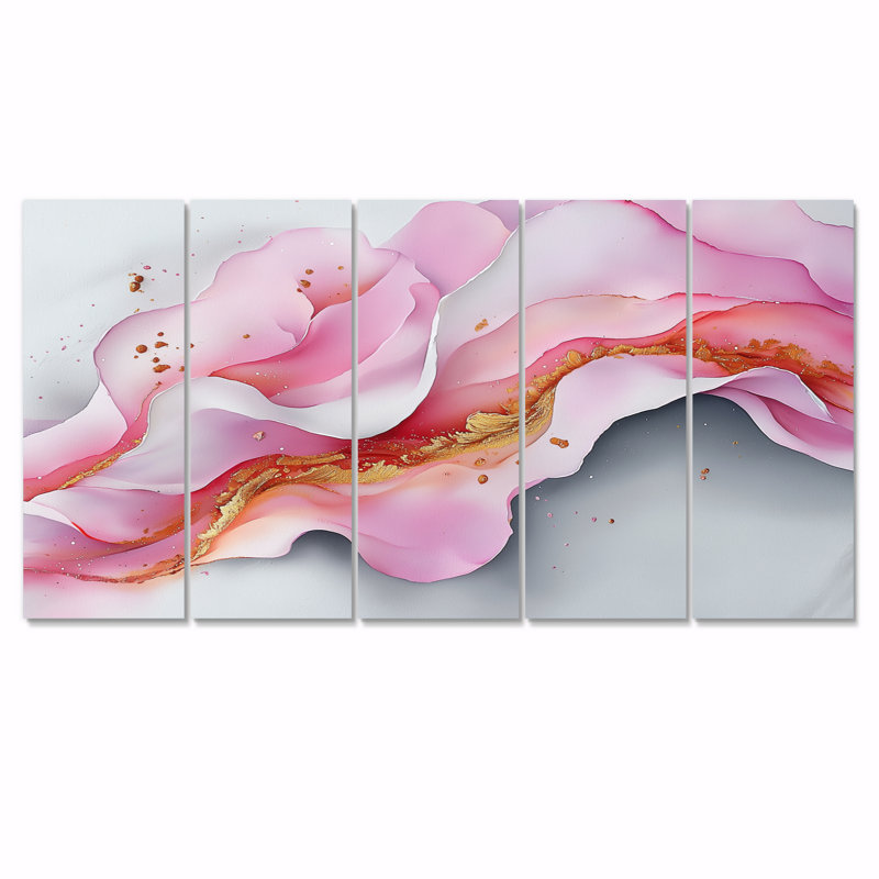 Fondations fluides de Rosa V - Art mural marbré - Art mural moderne sur toile, H 28 po x l 60 po, 5