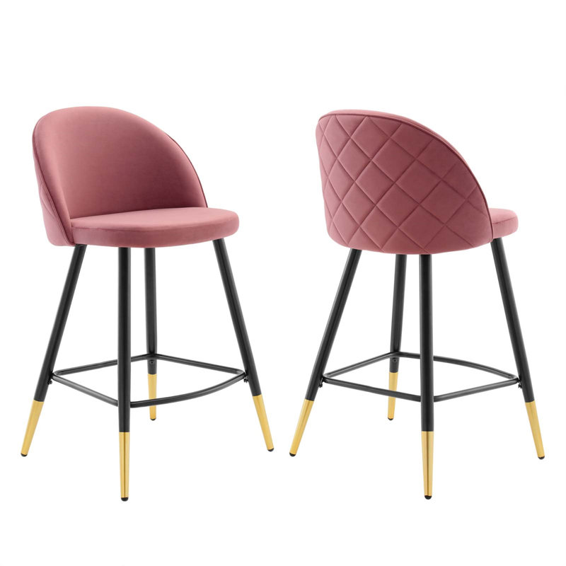 Cordial Bar Stools - Set of 2, Dusty Rose Velvet, Counter Stool (25" Seat Height)