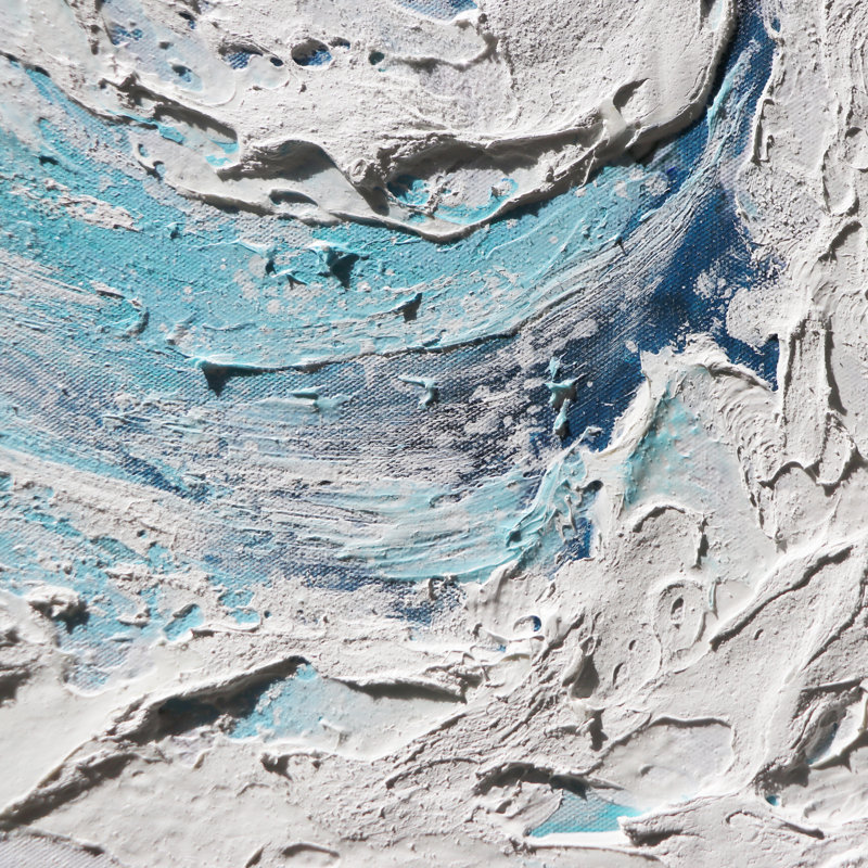 Peinture à l'huile sur toile "Tidefall" peinte à la main bleu et blanc