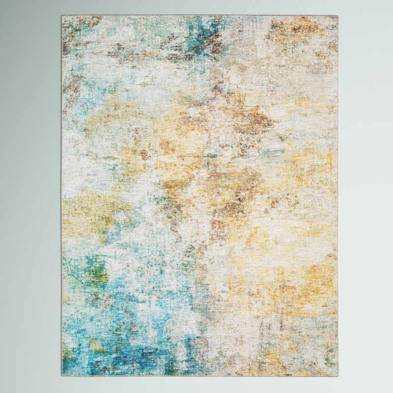 Mercury Row® Kluesner Abstract Yellow/Blue Area Rug & Reviews | Wayfair