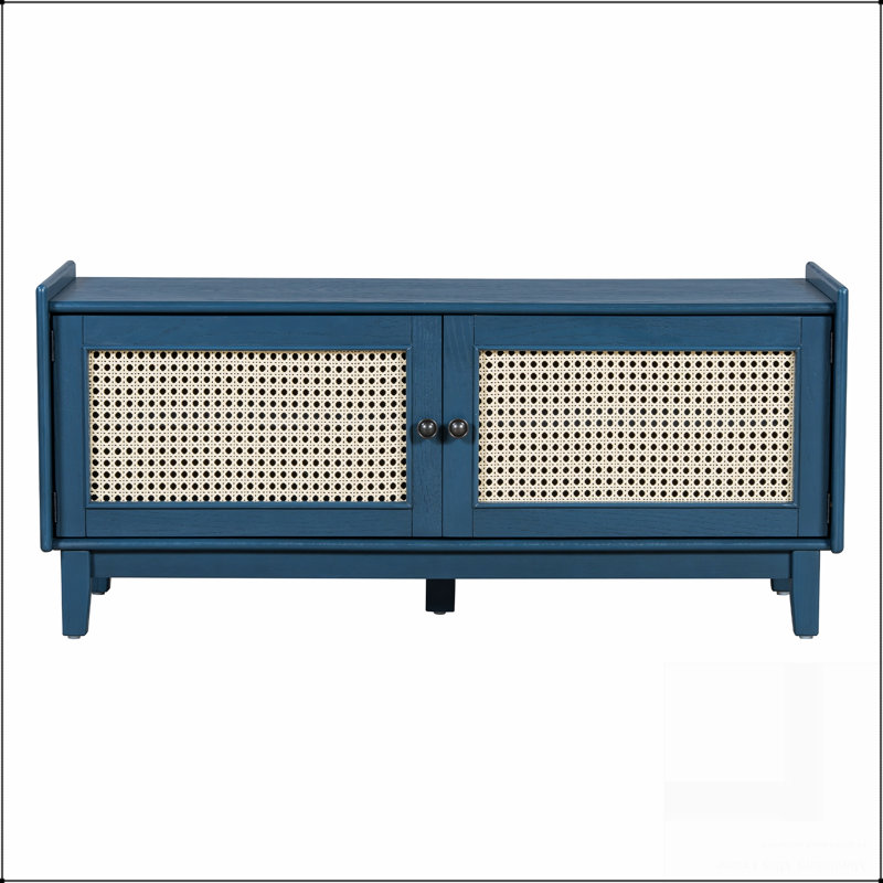Banc d'entrée en rotin avec rangement Boho, Marine