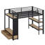 Structure de lit mezzanine en métal avec garde-robe, tablettes de rangement et panneau perforé